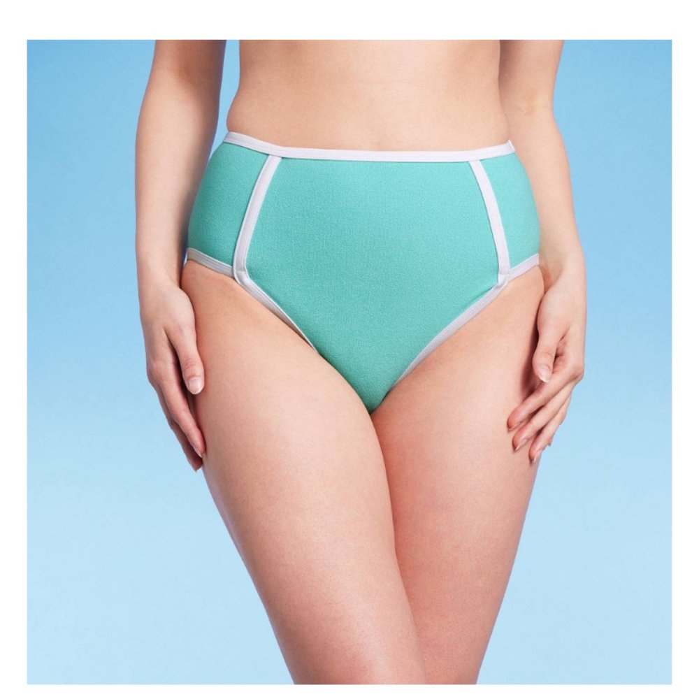 Women's Kona Sol Terry Textured Solid High Waist High Leg Bikini Bottom Size M